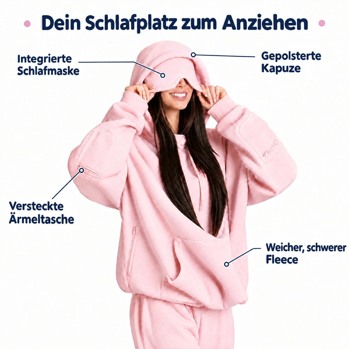 Integrierte Schlafmaske in der Kapuze